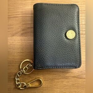 Steve Madden Black Leather Snap Wallet w/ Gold Keychain ID Holder
